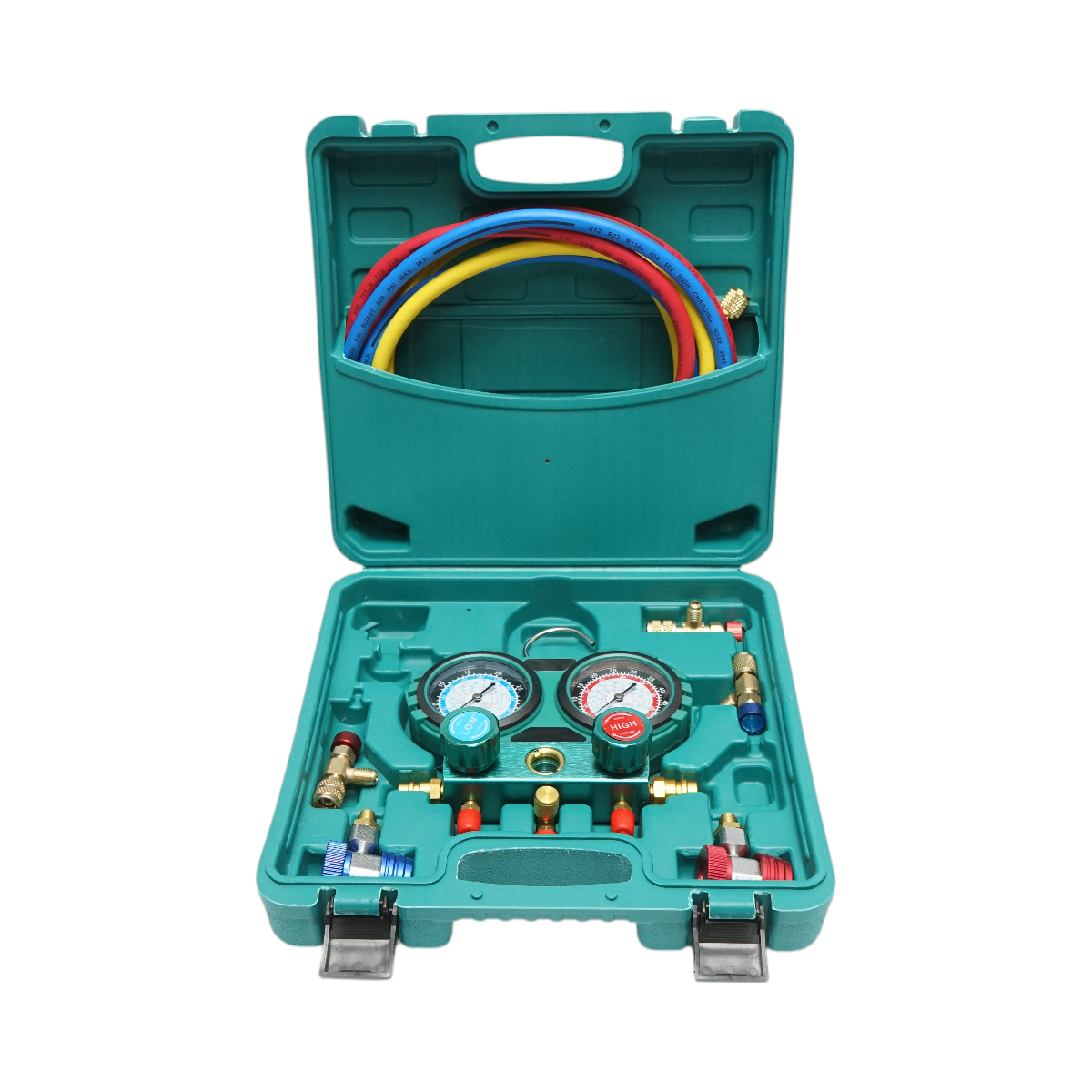 Verification and charging kit for automotive air conditioning systems, freon R22, R32, R134a, R410a